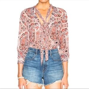 Alice + Olivia Anabel Tie Neck Paisley Blouse Size S/P – Boho Chic Long Sleeve